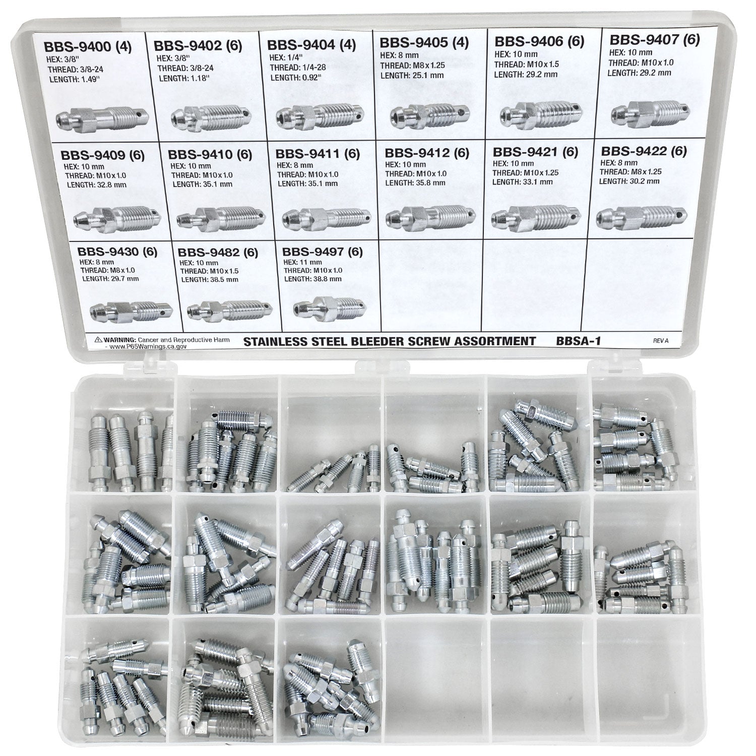 Stainless Steel Bleeder Screw Assortment - 15 SKU